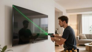 Kreuzlinienlaser beim TV an der Wand montieren