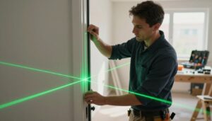 Kreuzlinienlaser beim Türeinbau präzise einsetzen